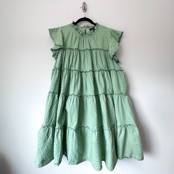 Eloquii Green Swiss Dot Ruffle Mini Dress - Picture 2 of 6